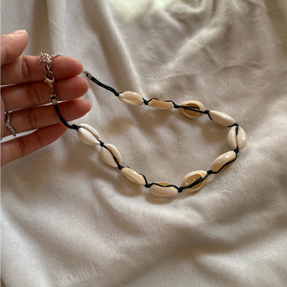 Choker Shell Necklace with Black Cord